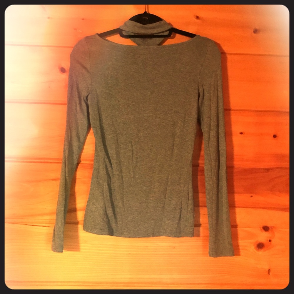 Gray Ribbed Long Sleeve Top